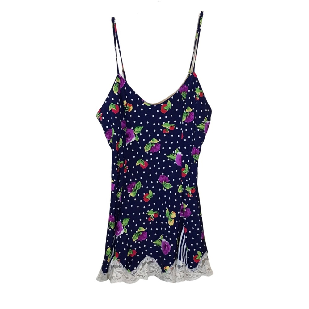Vintage Victorias Secret Gold Label Polka Dot Floral Lace Slip Dress